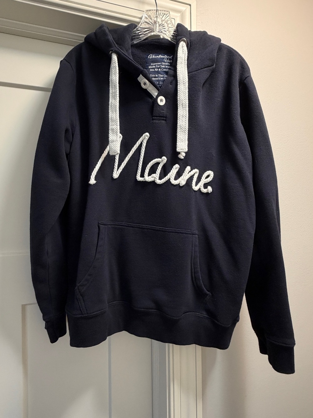 Maine Hooded Pullover Sweatshirt - Navy with White Trim